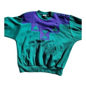 Graff Californiawear Womens Vintage Sweater Acrylic Pullover Green Purple Small